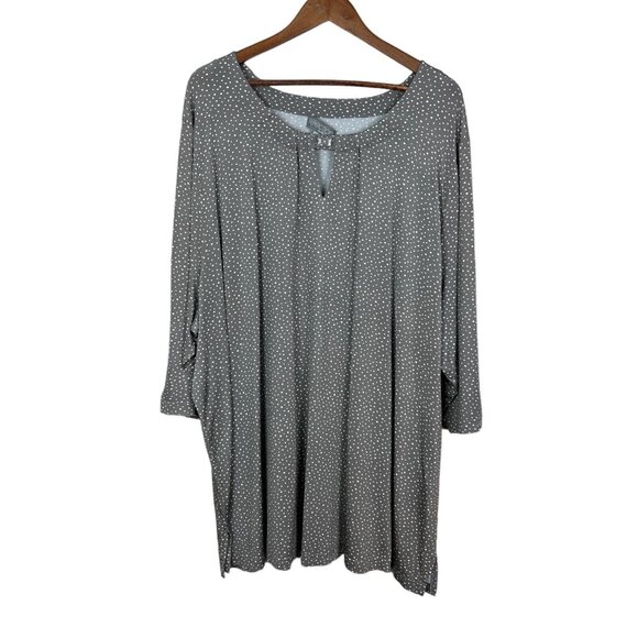Selection by Ulla Popken Tunic Top Women 28/30 Gray Polka Dot 3/4 Sleeve Stretch - Picture 1 of 13